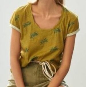 Anthropologie Pilcro Yellow Brown Palm tree Relaxed Short Sleeve Tee - m
